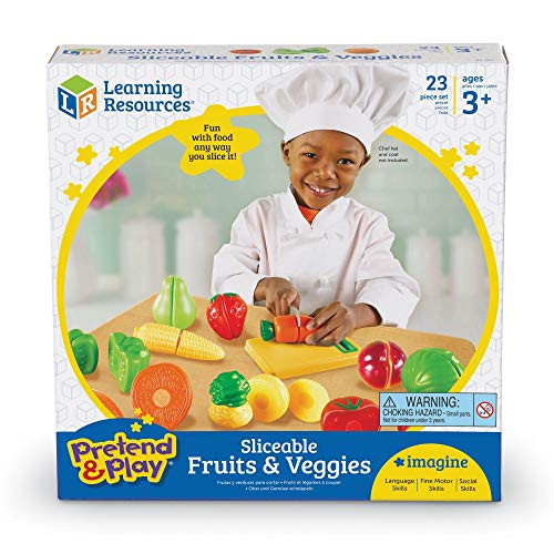 Learning Resources Pretend & Play Fruit, Cutting Fruits and Veggies Toy, Kids Play Food, Plastic Fruit & Veggies, Kitchen Toy, Ages 3+