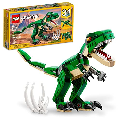 LEGO Creator 3 in 1 Mighty Dinosaur Toy, Transforms from T. rex to Triceratops to Pterodactyl Dinosaur Figures, Great  for 7-12 Year Old Boys & Girls, 31058
