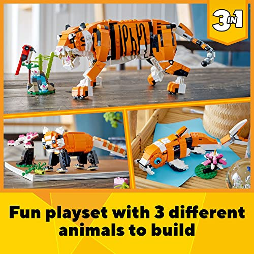 LEGO Creator 3 in 1 Majestic Tiger Building Set, Transforms from Tiger to Panda or Koi Fish Set, Animal Figures, Collectible Building Toy, s for Kids, Boys & Girls 9 Plus Years Old, 31129