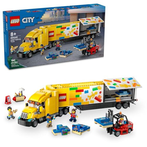LEGO City Yellow Delivery Truck Toy - Semi Truck Building Toy for Boys & Girls, Ages 8+ Years -  for Birthdays - Pretend Play W/ 3 Minifigures - 60440