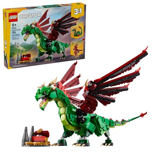 LEGO Creator 3 in 1 Medieval Dragon Toy - Building Toy with 3 Build Options, Dragon, Sea Serpent, or Phoenix - Fantasy Set for Kids, Boys and Girls, Ages 9+ -  Idea for Birthdays - 31161