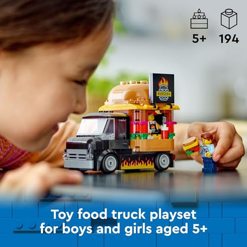 LEGO City Burger Truck Toy Building Set, Fun  for Kids Ages 5 Plus, Burger Van and Kitchen Playset, Vendor Minifigure and Accessories, Imaginative Pretend Play for Boys and Girls, 60404