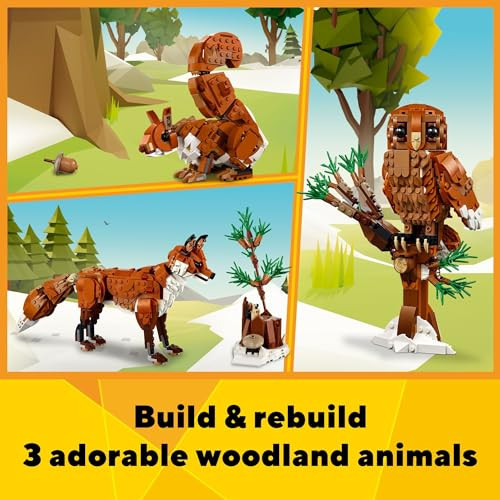 LEGO Creator 3 in 1 Forest Animals Red Fox Toys - Building Toys for Kids, Boys & Girls, Ages 9+ - W/ 3 Building Options into Fox, Owl, or Squirrel -  for Birthdays - 31154