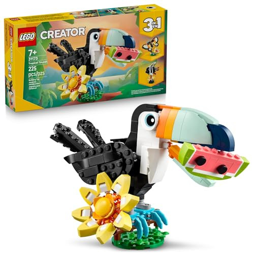 LEGO Creator 3 in 1 Wild Animals: Tropical Toucan Building Toy for Kids- Jungle Building Blocks & Learning Toy for Girls & Boys, Ages 7+ - Build 3 Animal Toys in 1 Set -  for Birthdays - 31173