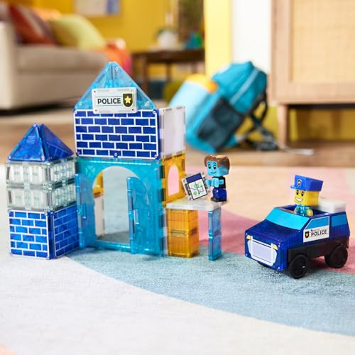 MAGNA-TILES Police Station 35-Piece Magnetic Construction Set, The Original Magnetic Building Brand