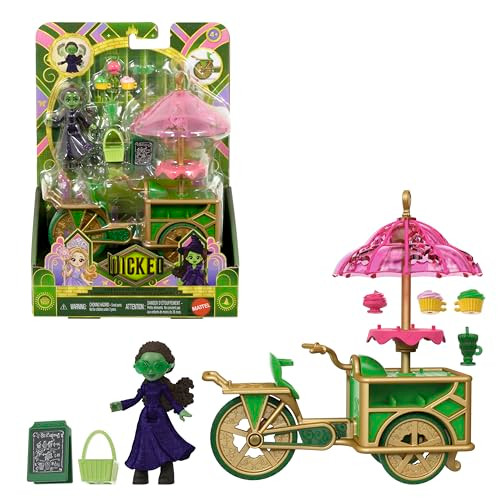 Mattel Universal Pictures™ Wicked Emerald City Dessert Cart Toy with Cart & Elphaba Small Doll & 7 Accessories, Inspired by The Movie