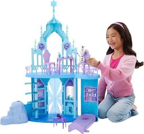 Mattel Disney Frozen Elsa Ice Castle Playset with Olaf Figure, 5 Play Areas & 21 Accessories, 2.5+ Ft Tall Elsa™s Frozen Ice Palace, Inspired by Movies