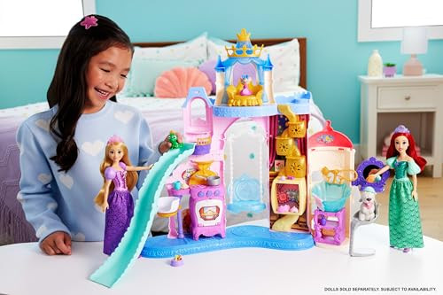 Mattel Disney Princess Pet Castle Playset with 7 Play Areas, 3 Animal Friends, Furniture & 17 Accessories, 2+ ft Tall Pet Palace, Inspired by Movies
