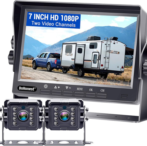 DoHonest RV Backup Camera Systems HD 1080P 7" Monitor 2 Rear View Cameras Kit for Truck Trailer Camper 5th Wheel Easy Installation Night Vision Waterproof P13 DoHonest RV Backup Camera Systems HD 1080P 7" Monitor 2 Rear View Cameras Kit for Truck Trailer Camper 5th Wheel Easy Installation Night Vision Waterproof P13