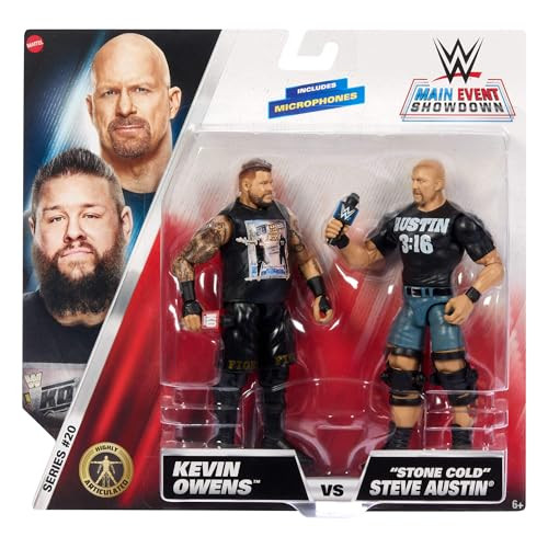 Mattel WWE Main Event Championship Showdown 2-Pack Action Figures & Accessory, Series #20 œStone Cold Steve Austin vs Kevin Owens Collectible Set
