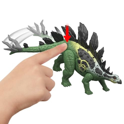 Mattel Jurassic World Dinosaur Figure Toy, Gigantic Thrashers Large Stegosaurus with 2 Attack Action & Evolve Feature, Digital Play