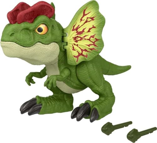 Mattel Jurassic World Uncaged Dinosaur Toy, Fierce Launchin' Dilophosaurus Figure with Shooting Action, Sound & 2 Projectiles