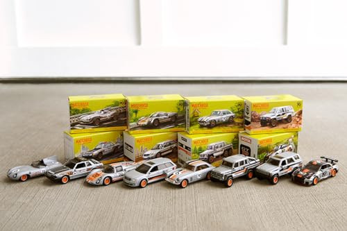 Mattel Matchbox Cars, Set of 8 Die-Cast Cars in 1:64 Scale with Premium Decos Including 1 Exclusive Vehicle, True Grip Tires, Platinum-Tone Finish, For Collectors