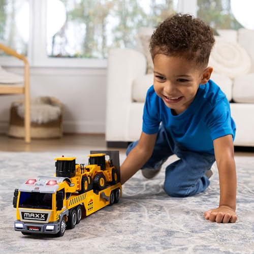 Maxx Action Deluxe Large Construction Long Hauler with 2 Vehicles, Lights and Sound, 3+