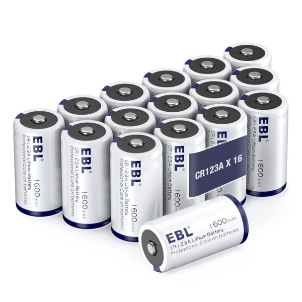 EBL CR123A 3V Lithium Battery, 16 Pack CR123A Batteries with10 Years Shelf Life Long-Lasting 123 Batteries for Cameras Flashlight Security EBL CR123A 3V Lithium Battery, 16 Pack CR123A Batteries with10 Years Shelf Life Long-Lasting 123 Batteries for Cameras Flashlight Security