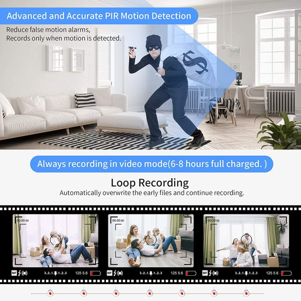 HD 1080p Body Camera Mini Spy Camera Hidden with PIR Motion Detector and Night Vision Small Nanny Cams Portable Indoor Video Cameras Home Security Surveillance Cam 60 Days Standby-(No WiFi) HD 1080p Body Camera Mini Spy Camera Hidden with PIR Motion Detector and Night Vision Small Nanny Cams Portable Indoor Video Cameras Home Security Surveillance Cam 60 Days Standby-(No WiFi)