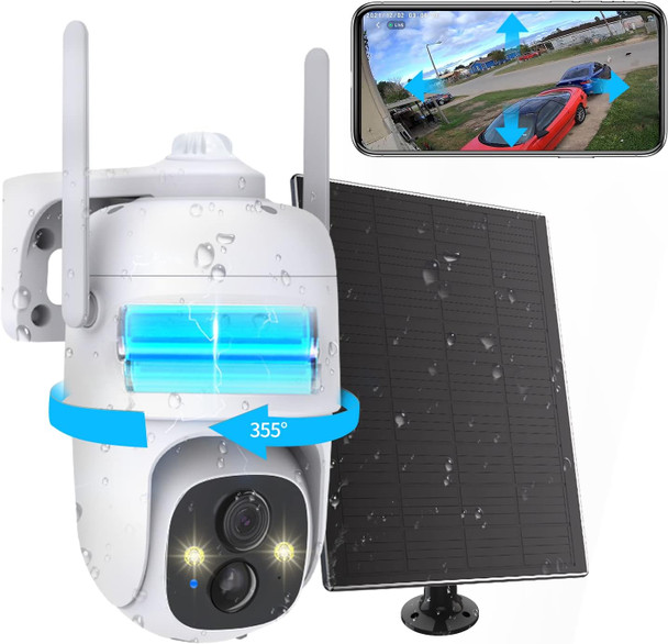 Wireless Solar Outdoor Security PTZ AI Motion Detection Audio WiFi Camera,Home Security,Spotlight Colorful Night Vision,360 View,IP65 Waterproof,PIR Alarm,Rechargeable Battery,2-Way Speak,SD /Cloud