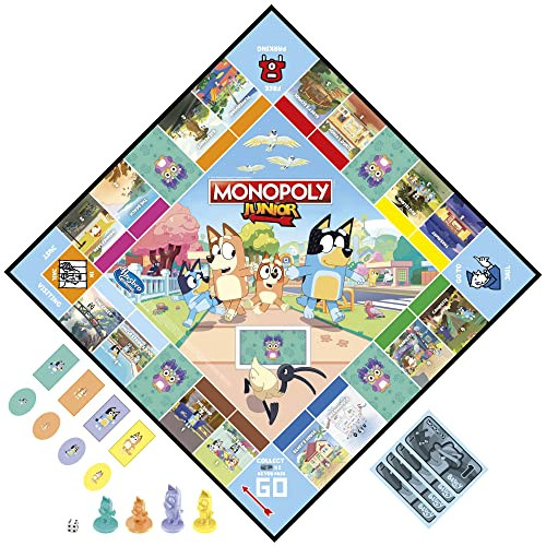 Monopoly Hasbro Gaming Monopoly Junior Bluey Edition Board Game  Kids Play as Bluey, Bingo, Mum & Dad for Girls & Boys  Ages 5+ ( Exclusive)
