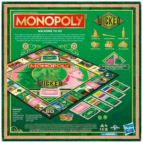 Monopoly Wicked Edition Board Game  Inspired by The Motion Picture  Ages 8+  2 to 6 Players  30 Mins.  Family Games for Kids, Teens, and Adults