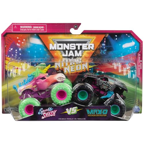 Monster Jam , Official Nitro Neon, Sparkle Smash Vs. Max-D, 1:64 Scale Die-Cast Monster Trucks, Kids Toys for Boys Ages 3 and up