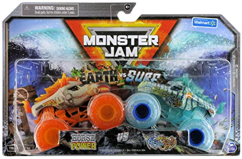 Monster Jam  1:64 Scale Double Pack: Horse Power and Aqua Stallion Trucks for Boys