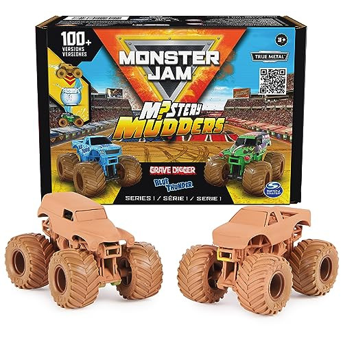 Monster Jam , Mystery Mudders 2-Pack Monster Trucks, Official 1:64 Die-Cast Vehicles, Wash to Reveal (Styles Will Vary), Kids Toys for Boys 3 and Up