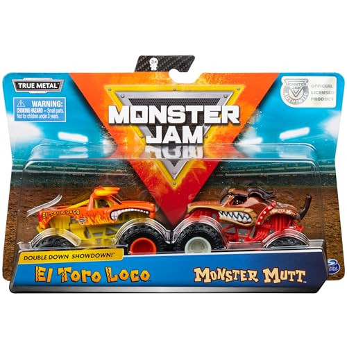 Monster Jam  El Toro Loco vs Monster Mutt Monster Truck Duo Pack- True Metal 1:64 Scale Die-Cast Twin Showdown Pack- BKT Tires Work on All 1:64 Tracks- Authentic Collectible For Fans & Birthday Parties