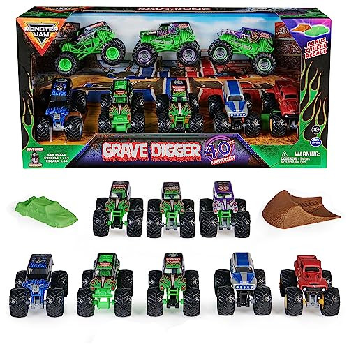 Monster Jam , Grave Digger 40th Anniversary 8-Pack Monster Trucks with Bonus Accessories, 1:64 Scale, Kids Toys for Boys and Girls 3 and up