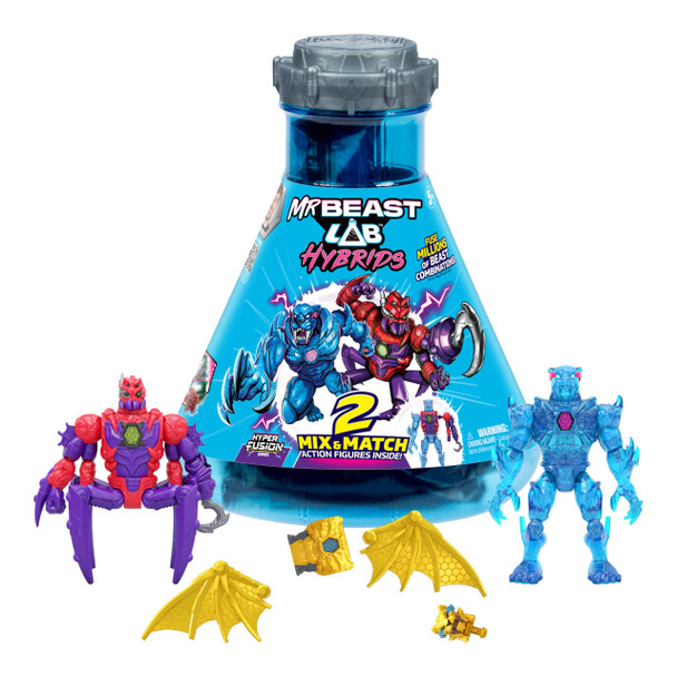 MRBEAST LAB Hybrids Multi Pack, Reveal Different Hybrid Parts to Create 2 Mix & Match Action Figures, Plus Parts of The Golden Panther Dragon, Fuse Beast Combinations, Spider vs Energy Panther