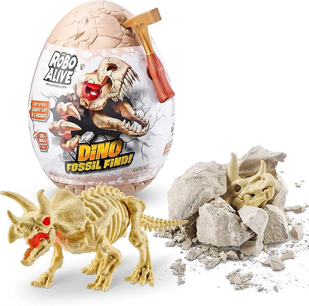 Robo Alive Dino Fossil Find - Triceratops by ZURU Excavate Dinosaur Fossils Digging Kit Collectible Toy with Slime, Multicolor