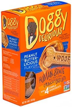 Doggy Delirious Peanut Butter Bones Dog Treats Non GMO 16 Ounces (Pack of 6)
