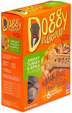 Doggy Delirious Crunchy Dog Treats – for All Pet Sizes Breeds – All-Natural Puppy Treat – 100% Human-Grade – Delicious Pet Treat Bones Snacks for Dogs – Smoky Turkey and Apple 16 Oz.