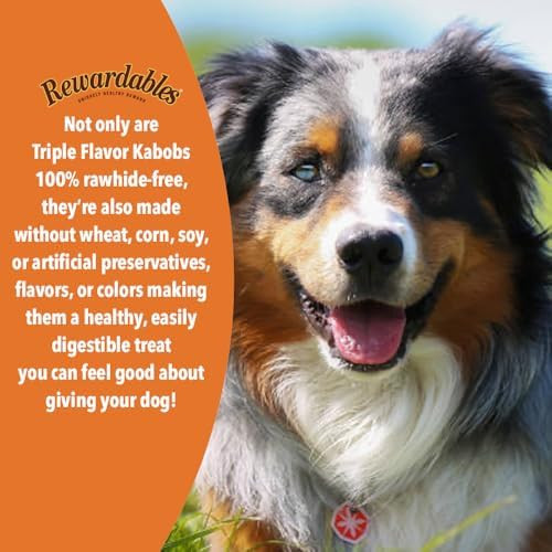 Rewardables Rawhide  Triple Flavor Kabobs for Dogs  Real Chicken Beef and Healthy Sweet Potato  15 Count