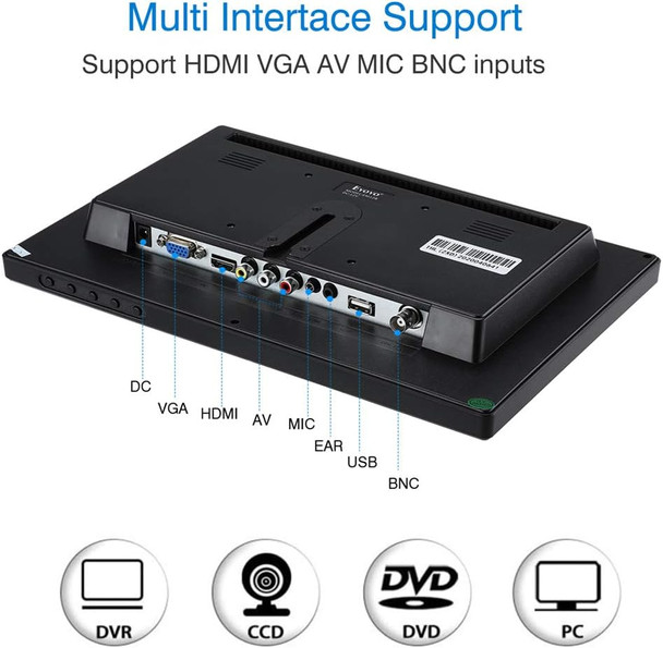 Eyoyo 12 Inch 16:9 Mini Tft Lcd Hdmi Hd Monitor Screen 1366X768 Resolution With Hdmi Vga Bnc Av Input For Pc Display
