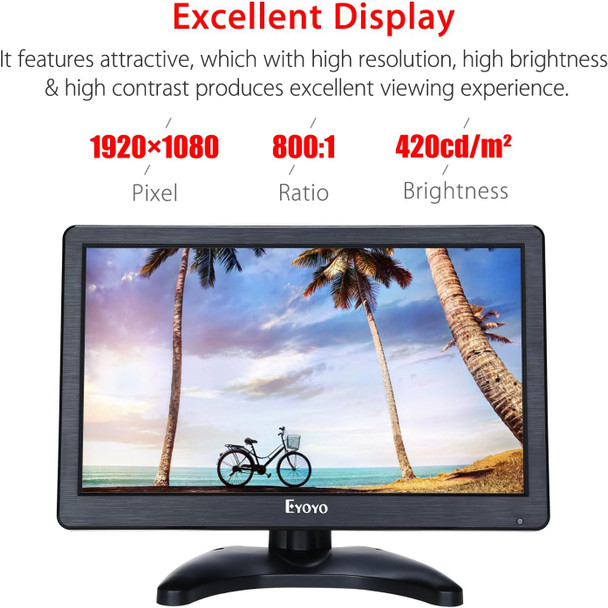 Eyoyo 12 inch HD 1920x1080 IPS LCD HDMI Monitor Screen Input Audio Video Display with BNC Cable for PC Computer Camera DVD Security CCTV DVR Home Office Surveillance Eyoyo 12 inch HD 1920x1080 IPS LCD HDMI Monitor Screen Input Audio Video Display with BNC Cable for PC Computer Camera DVD Security CCTV DVR Home Office Surveillance