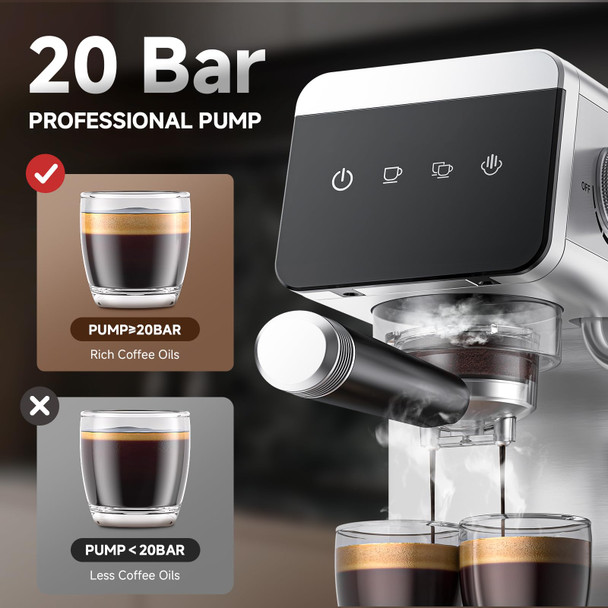 Amzchef Espresso Coffee Machine 20 Bar Pressure System Led Touch Screen Compact Design Perfect For Home & Office 41Oz Water Tank