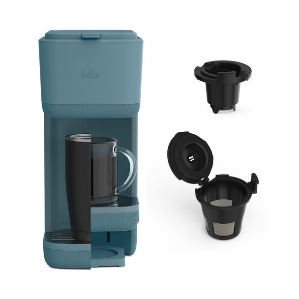 Bella Single Serve Coffee Maker K Cup & Coffee Ground Compatible With Removable Adjustable Drip Tray Auto Shutoff & Reusable Dishwasher Safe Accessories Brews 6Oz To 14Oz 1000 Watt Surf
