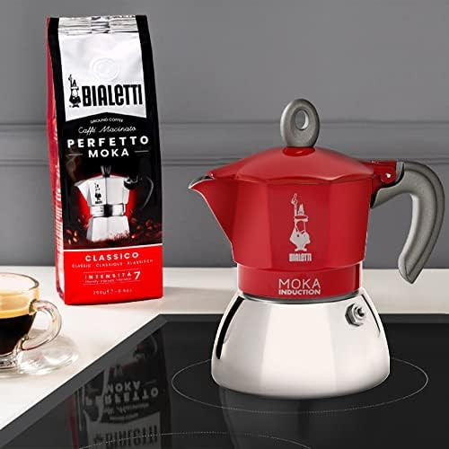 Bialetti - Moka Induction Moka Pot Suitable For All Types Of Hobs 6 Cups Espresso (9.4 Oz) Red