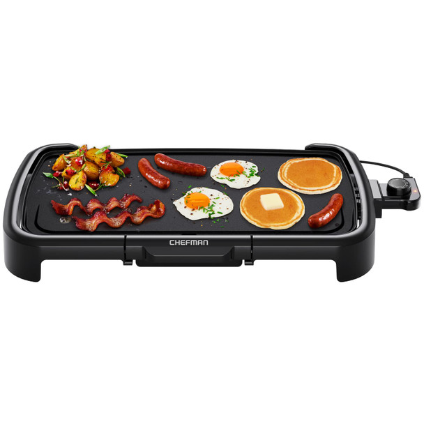 Chefman Electric Griddle With Removable Temperature Control Immersible Flat Top Grill Burger Eggs Pancake Griddle Nonstick Easy Clean Cooking Surface Slide Out Drip Tray 10 X 16 Inch
