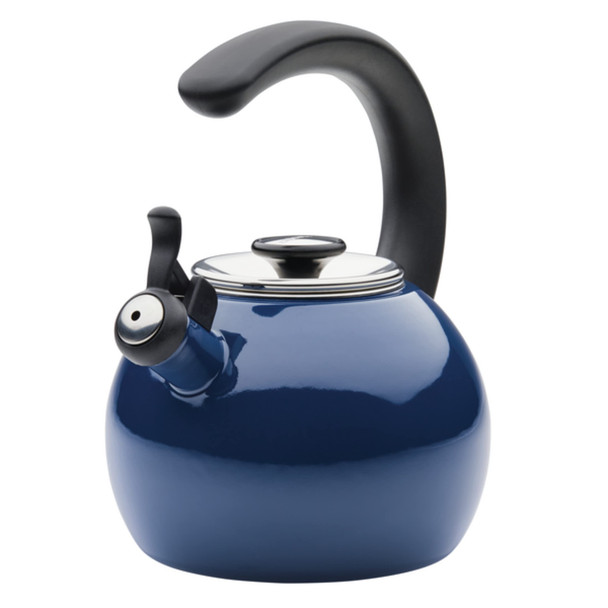 Circulon Enamel On Steel Whistling Teakettle/Teapot With Flip-Up Spout 2 Quart - Turquoise Blue