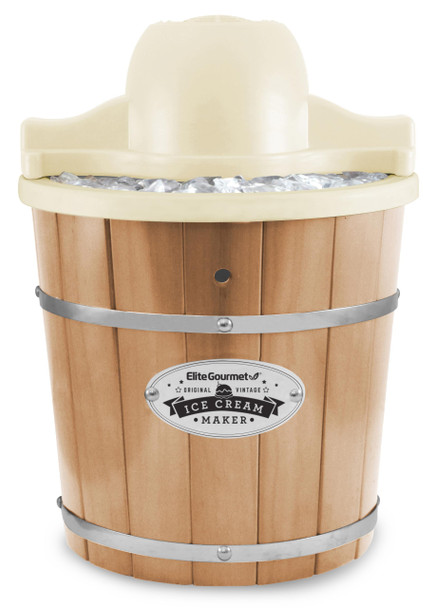 Elite Gourmet Eim949 Old Fashioned 6 Quart Vintage Walnut Wood Bucket Electric Ice Cream Maker Machine Appalachian Uses Ice And Rock Salt