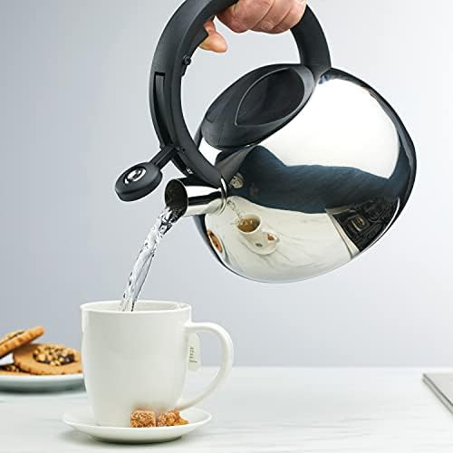 Farberware Teakettles Stainless Steel Egg-Shaped Whistling Induction Tea Kettle 2.3 Quart Silver