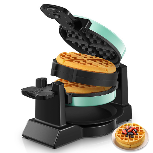 Fohere Waffle Maker 1400W Double Belgian Waffle Iron 180° Flip 8 Slices In 3 Mins Rotating & Nonstick Plates Anti-Scald Removable Drip Tray Easy To Clean Cool Touch Handle Space-Saving Storage(Black)