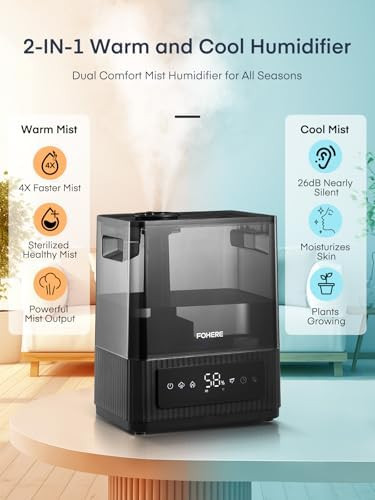 Fohere Smart Humidifiers For Bedroom 6L Warm And Cool Mist Quiet Humidifier With 60H Runtime Humidity Control Oil Diffuser Sleep Mode 12H Timer Light Top Fill Ultrasonic For Home Baby Plant