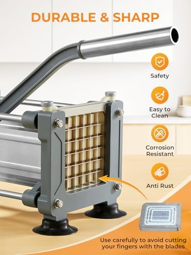 Fohere Fohrer French Fry Cutter Professional Manual Potato Cutter For Fries With 1/2 Inch 3/8 Inch And 1/4 Inch Heavy Duty Stainless Steel Blades Easy To Use For Whole Potatoes Carrots Cucumbers