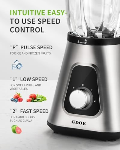 Gdor 1200W Blender For Smoothies And Shakes 52 Oz Countertop Blender & 22 Oz Personal Blender Combo 6-Leaf Blade 3 Adjustable Speed For Juices Frozen Fruit Drinks Sauces Self-Cleaning