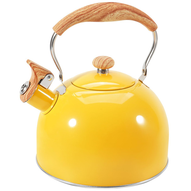 Ggc Tea Kettle For Stove Top 85Oz/2.6Qt Whistling Tea Kettles For Boiling Water Milik Or Coffee Pink Stainless Steel Tea Pots With Wood Pattern Folding Handle Thumb Design Control Kettle Outlet