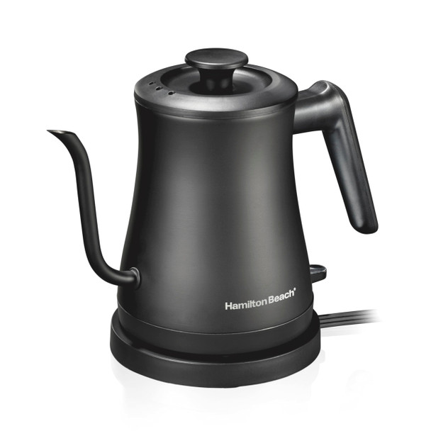 Hamilton Beach Compact 20 Oz. / 0.6 Liter Gooseneck Electric Kettle For Boiling Water Pour Over Coffee Tea Ultra Fast Heating With 1200 Watts Stainless Steel Bpa- Interior Black (41045)