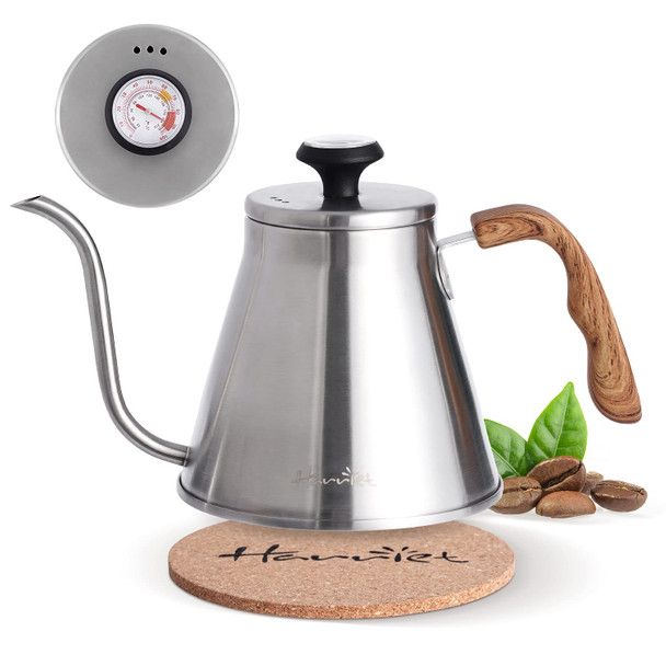 Harriet Gooseneck Kettle With Thermometer For Pour Over Coffee And Tea 37 Fl Oz Stainless Steel Durable 3-Layer Base Ideal Spout For Precision Pouring Compatible With All Stove Tops Green