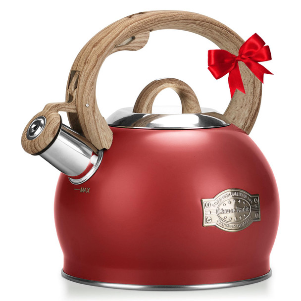 Hauce Radio Tea Kettle Stovetop 2.1 Quart Stove Top Whistling Tea Kettle Teapot Kettles With Food Grade Stainless Steel And Wood Pattern Folding Handle Suitable For All Heat Sources